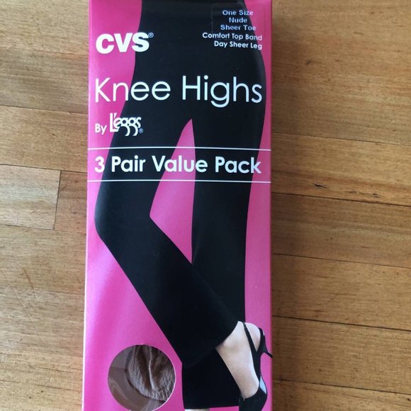 CVS Knee Highs by Leggs Sheer Toe Nude One Size 3 Pair - Picture 1 of 5